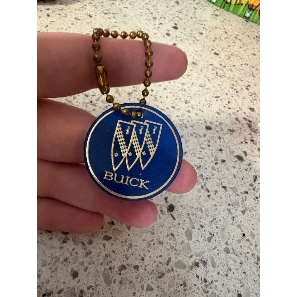 Vintage Buick Logo Metal Keychain‎ Blue Gold Ball Chain